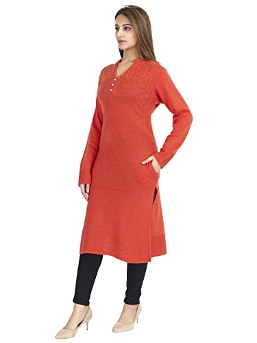Image of Rosary Women's Winter Wear Solid Woolen Warm Straight Kurti with 2 Side Pockets