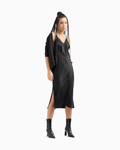 Abito Midi Armani Exchange Abito Essenziale da Donna in Raso, Nero, 38-46, Nero, 44-48
