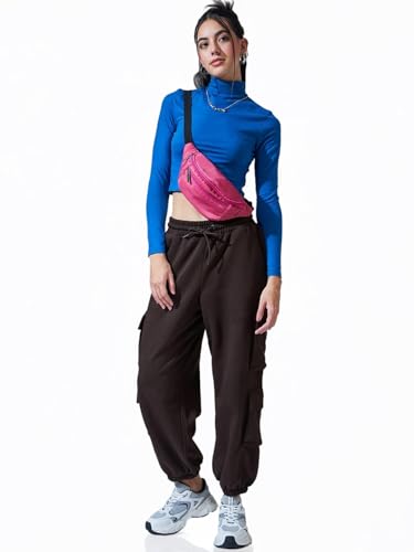 Image of Bewakoof Women's Fleece Super Loose Fit Joggers|Bewakoof Heavy Duty 1.0 | Track pants for woman | Lower for women | Multipurpose | Activewear | Utility Pockets | Lightweight & Flexible Elastic Waist | Casual Joggers | Loose Fit