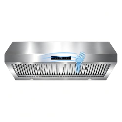 TAZPI 48 Inch Under Cabinet Range Hood 1200 CFM, 4-Speed Under Cabinet Range Hood with Touch Control & Gesture Sensing Stainless Steel Kitchen Stove Vent Hoods, Supports Only Duct Installation