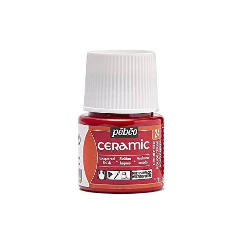 Pébéo - Ceramic - Couleur Opaque pour Terre Cuite, Céramique et Faïence - Effet Brillant - Finition Laquée - Flacon 45 rouge, Rouge Cerise