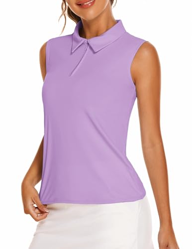 Image of COOrun Women's Golf Polo T Shirts Lightweight Moisture Wicking Sleeveless Shirt Quick Dry Zipper Tank Top