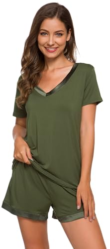 Image of WiWi Viscose from Bamboo Pajamas Set for Women Super Soft Short Sleeve Cooling Summer Plus Size Pjs Sets Sleepwear S-4X