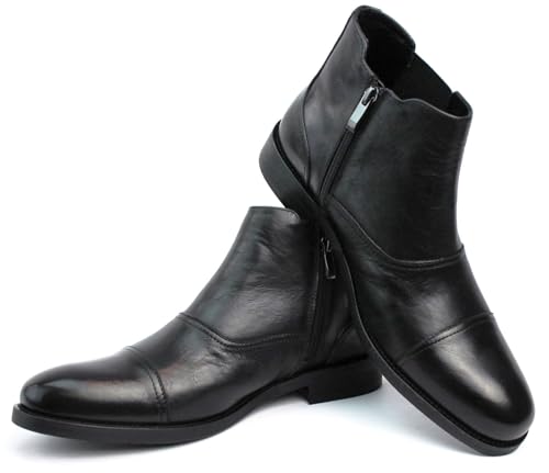 AZAR MAN Men's Exclusive Genuine Leather Cap Toe Boots With Zipper2