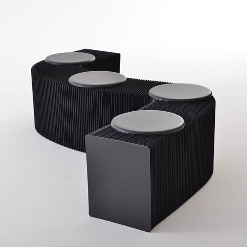 Image of Kraft Paper Rectangle Ottoman - Folding Bench Rest for Bedroom & Entryway, Collapsible Stool with Pad, Portable Stool & Square Ottoman for Living Room Decor, Space-Saving Footrest, Black, 4 Seats