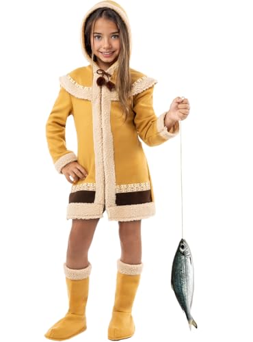 Funidelia | Déguisement desquimau pour fille Pays, Cultures, Originaux et Drôle, le Monde - Déguisement pour enfant et accessoires pour Halloween, carnaval et fêtes. - Taille 10-12 ans - Marron