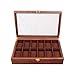 Produktbild chiwanji Holz Schmuckkasten für 10/12 Uhren, Uhrenbox Uhrenkoffer Uhrenkasten Verschließbar, mit weichem Samt Kissen, Herren Armbanduhr Box uhrenbox - 10 Slot Nussbaum