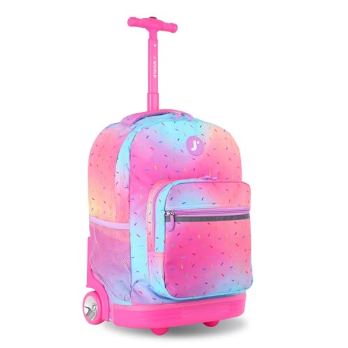 Image of J World Sunrise Kids Rolling Backpack with Wheels for Girls Boys, Roller Bookbag for School, 18 x 13 x 9 Inches, Confetti