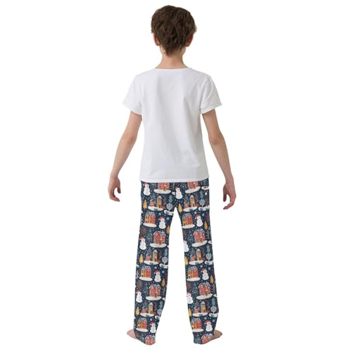 ALAZA Snowman House Snowflake Christmas Pajama Pants Long Sleep Pant Pajama Bottoms Elastic Waist with Pockets3
