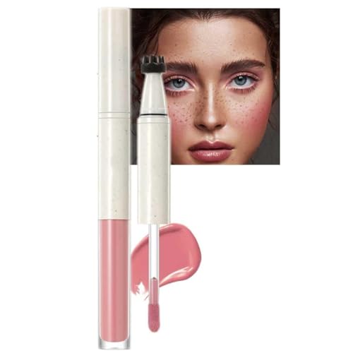 Liquid Face Blush Freckle Pen, Natural Dewy Cream Blush with Light Brown Faux Freckle Stamp Pen 2 in 1 Makeup Natural Sunkissed Dewy Cheeks, Waterproof Fake Freck Tint Marker (1#)