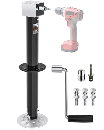 Image of 5000 lbs Heavy Duty Trailer Jack, A-Frame Trailer Jack, 20-24V Cordless Drill Compatible, RV Tongue Jack with 26 inch Lift, 9-Hole Drop Leg, Manual Crank Handle & Cover for Boat, Utility Trailers