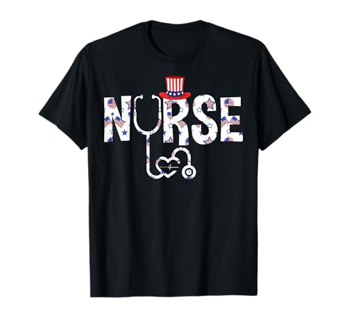 USA American Flag Patriotic Nurse RN Stethoscope 4th of July T-Shirt