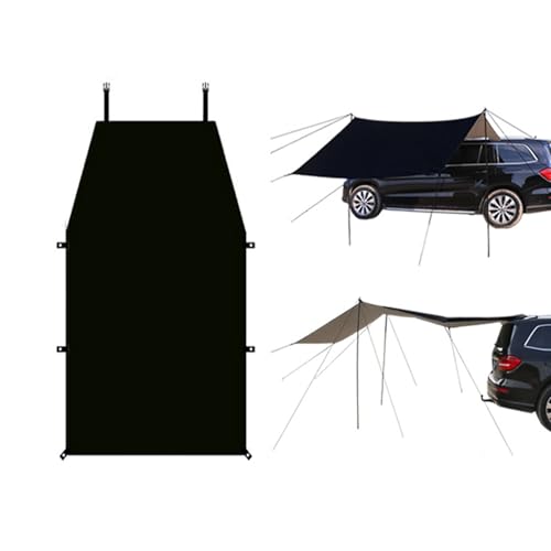Car Canopy Awning Set, Campervan Tent Tarp with Pole, Waterproof Windbreak, UV50+, w/Carry Bag, for SUV/Jeep/Truck/Van(Black,300x150cm/9.8x4.9ft)