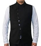 Lanbaosi Men's Casual Suit Vest 6 Button Down Stand Collar Waistcoat, Black, XXL Chest 40