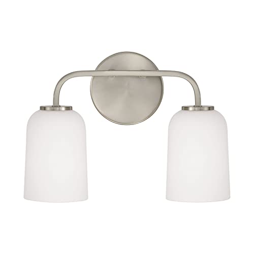 Image of HomePlace Lighting 148821BN-542 Lawson Transitional Soft White Glass Bell Vanity Light for Bathroom, 2-Light 200 Total Watts, 10 inch H x 14 inch W, Brushed /Satin Nickel