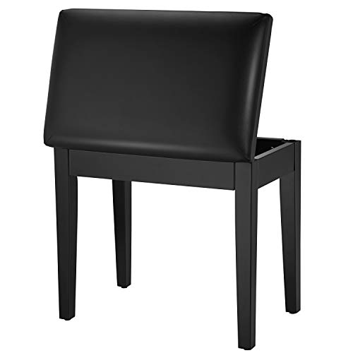 Donner Piano Bench with Storage for Music Sheet, Padded Cushion Keyboard Stool Chair Vanity Seat, Black
