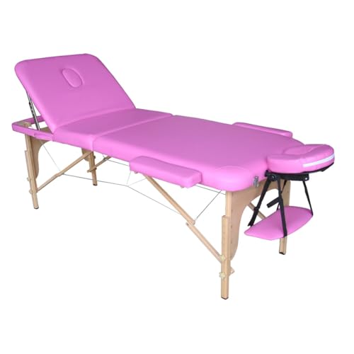 Polironeshop Vénus – Lit Pliant en Bois pour Massage, Esthéticienne et Tatouage, Robuste et Confortable pour Professionnels (Rose)