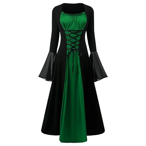 NFAOEGJ Vestido medieval para mujer, disfraz vintage victoriano renacentista, vestido gótico punk para fiesta de cosplay de Halloween (verde, 3XL)