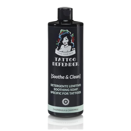 Tattoo Defender - Soothe and Clean 500 ml - Jabón para Nuevo Tatuaje - Limpiador Calmante y Antibacteriano para el Care De Tatuajes - Asegura una Higiene Perfecta