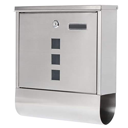 Jssmst Locking Wall Mount Mailbox, Stainless Steel Mailboxes with Secure Key Lock and Newspaper Compartment (HPB2203 Silver)
