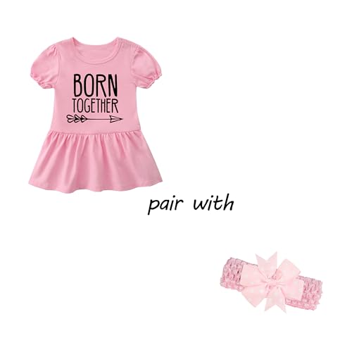 YSCULBUTOL Baby Twins Bodysuit Born Together Friend Forever Girl Outfits Sister Dresses Infant Romper With Headband2
