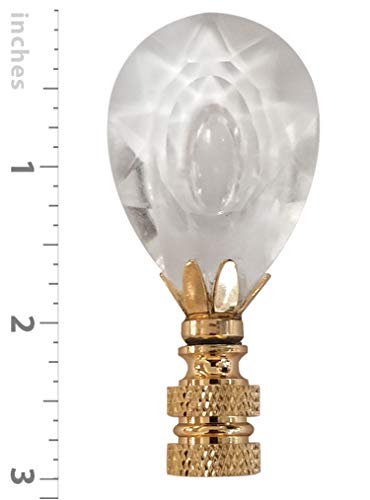Image of Royal Designs Large Center Cut Design Lamp Finial, Clear Faceted Crystal, Polished Brass Base