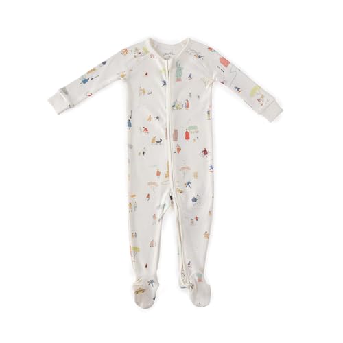 PEHR Ribbed Baby Onesie Explore the World | 100% Organic Cotton Unisex Baby Onesier with Full Two-Way Zip Covered Feet and Zipper Guards | Sizes 3-6 Months