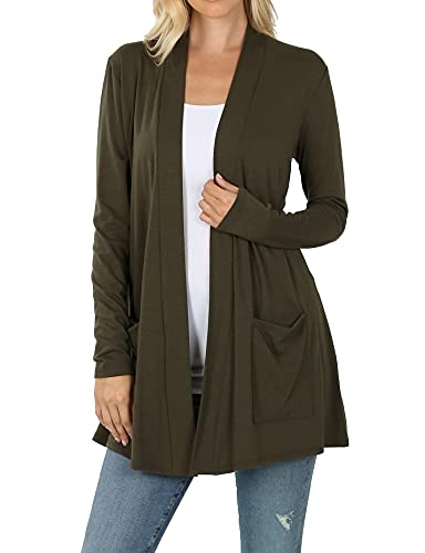 Image of Women's Open Front Cardigan Long Sleeve with Pockets Casual Outwear