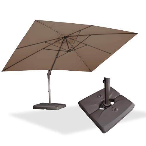 Image of PURPLE LEAF Patio Umbrella with Base 10' X 13' Bronze 5 Level Tilt, Taupe