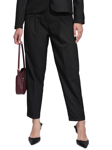 Image of Tokyo Talkies Women's Slim Fit Cropped Trousers | Stretchable Trousers| Mid-Rise