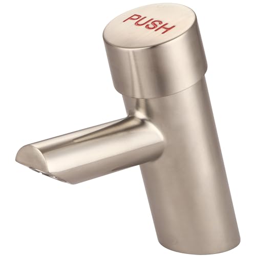 Central Brass 0357H-BN Slow-Close Single Handle Basin Metering Faucet w/Optional Deckplate Hot Water Indicator in PVD Brushed Nickel