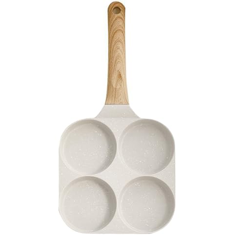 MVPACKEEY Non-Stick Poached Egg Pan, 4-Hole, White, Aluminum, Ergonomic Handle, Easy to Clean, Indoor/Outdoor Use