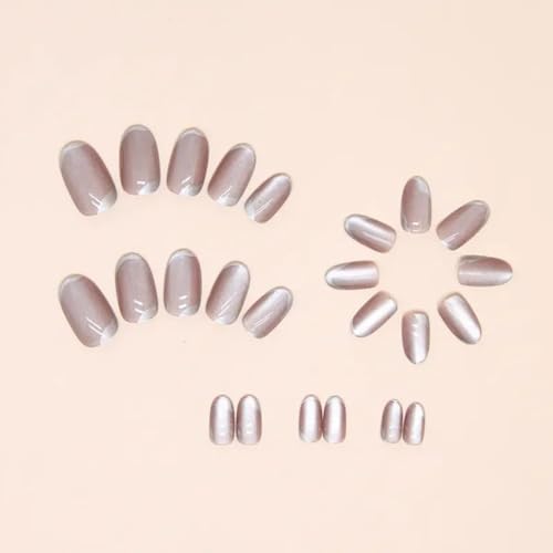 Image of Peach Cat Eye Metalic 3D Tip Round Press On Nails Kit for Women And Girls Fake Nail Extension | Reusable Nail Extension For Women With Glue Tab | Long Lasting Glossy Finish Artificial Nails | Easy to Apply Fake Nails for Salon Look at Home | Stick-On Manicure Kit For Parties, Weddings And Gifts | Trendy Nail Art Set for All Occasions (Peach-SilverRound)