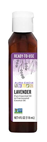Aura Cacia Ready-to-Use Lavender Essential Oil in Fractionated Coconut Oil | GC/MS Tested for Purity | 4 fl. oz.