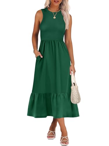 Image of ANRABESS Women Midi Dresses 2026 Summer Casual Sleeveless Sundress High Neck Tank Top Racerback Flowy Beach Dress ＆ Pockets