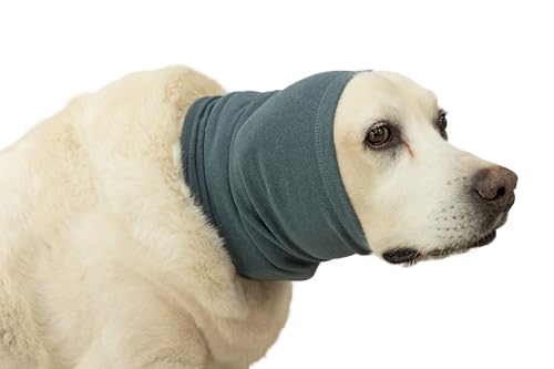 Image of Dog Ear Wrap Keep Calm Quiet Ears Noise Cancelling Dog Snood for Hematoma Yellow+Aqua Blue L