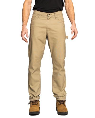 FULL BLUE Carpenter Canvas Pants, Regular Fit, Performance Stretch, Utility Pocket & Hammer Loop, Khaki, 38x34