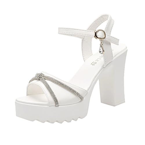 Cocila Sandalia De Vestir para Mujer con Baja Tacón Calcetines Largos Adulta Verano Color Sólido Resbalón En Informales Punta Abierta Y Interior (White, 36) Tacones Rojos Zapatos Fiesta Negros