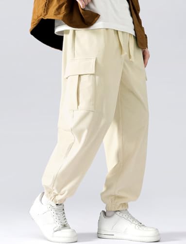 POHADON Men's Corduroy Joggers Pants Casual Trendy Cargo Pants Elastic Waist Drawstring Sweatpants with Pockets4