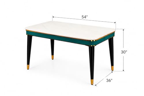 Image of WOODEN SPACE 4 Seater Wooden Dining Table Set | Urban Marble Top Dining Table with Chairs for Dining Room & Kitchen (Modern Vintage Sea Blue) (54 x 36 x 30 inch)