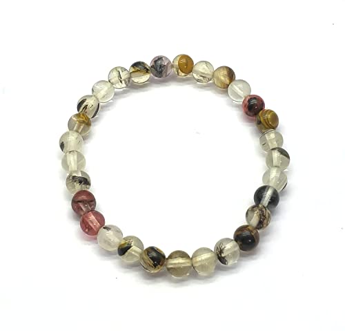 Bracelet en quartz tourmaline 6mm élastique unisexe de 17.8cm
