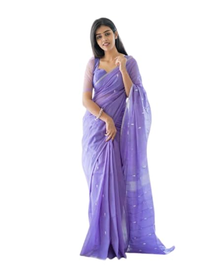 Flosive Women's Mix Color & Golden Kanjivaram Wedding Saree With Blouse (Lavender)