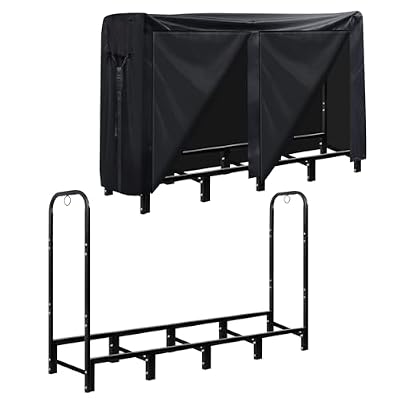 Lanlelin 5.4FT Firewood Rack with Cover - Outdoor Use Ready, Quick-Access Zippered Cover for Easy Wood Storage & Retrieval, Wind-Resistant Straps, Stable & Secure Construction