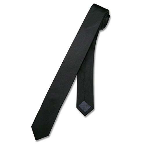 100% SILK Narrow NeckTie EXTRA Skinny BLACK Color Men's Thin 1.5