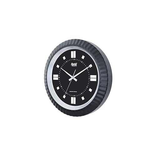 Image of Ajanta Luxury Black Wall Clock 2637 (15 Inch) - Elegant Silent Sweep Quiet Mechanism - Modern Minimalist Home Decor