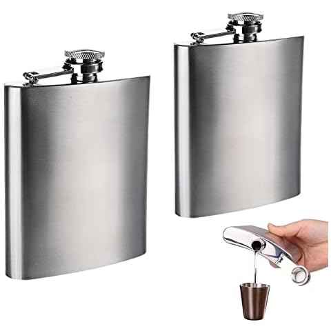 PXRLMYF 2Pcs 7oz Hip Flask,Stainless Steel Pocket Whiskey Flask Flagon Portable Pocket Hip Flask for Climbing Camping Barbecue Bar Party Drinker, Silver,19.5x13x2.5cm,A014 Cover