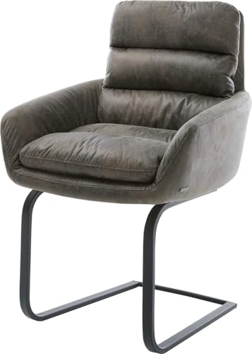 Schwingstuhl Abelia-Flex mit Armlehnen Freischwinger flach Schwarz Mikrofaser Grau Antik