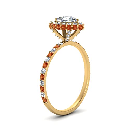 Image of Choose Your Gemstone Pave Rollover Pear Halo Engagement Ring Yellow Gold Plated Pear Shape Halo Engagement Rings Matching Jewelry Wedding Jewelry Easy to Wear Gifts US Size 4 to 12