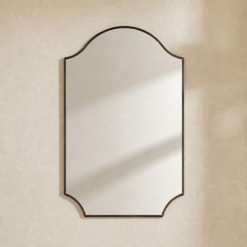 Image of TEHOME Scalloped Oil Rubbed Bronze Bathroom Vanity Mirror, Dark Bronze Asymmetrical Bathroom Mirror, 24x36''