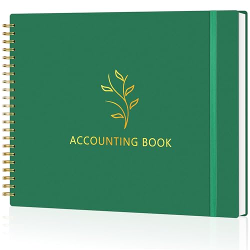AKONEGE Accounting Ledger Book for Small Business & Personal Use, Horizontal Expense Tracker Notebook Ledger Book for Bookkeeping, Financial Income and Expense Log Book 10.2" x 8", Dark Green